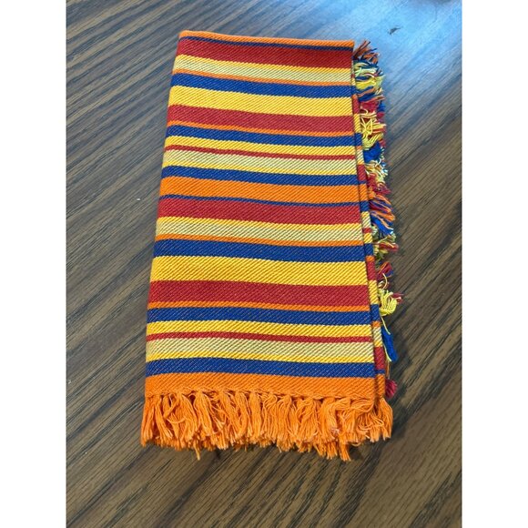 Summer Living 13”x17” cloth orange blue yellow striped placemats and napkins - Picture 2 of 9